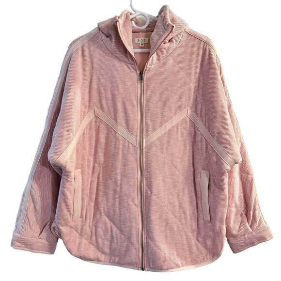 Anthropologie POL Quilted Oversized Full Zip Jacket Hooded Pink Soft Medium - Picture 1 of 9